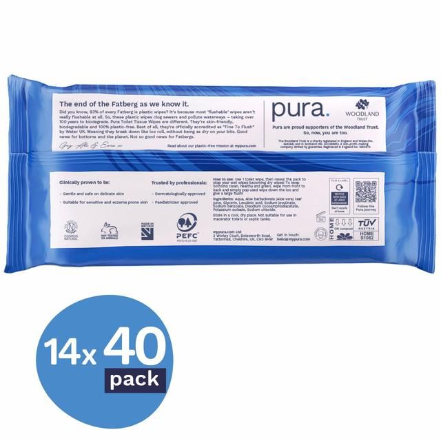 Pura Flushable Toilet Tissue Wipes Multipack   14 x 40 per pack GOODS M&S   