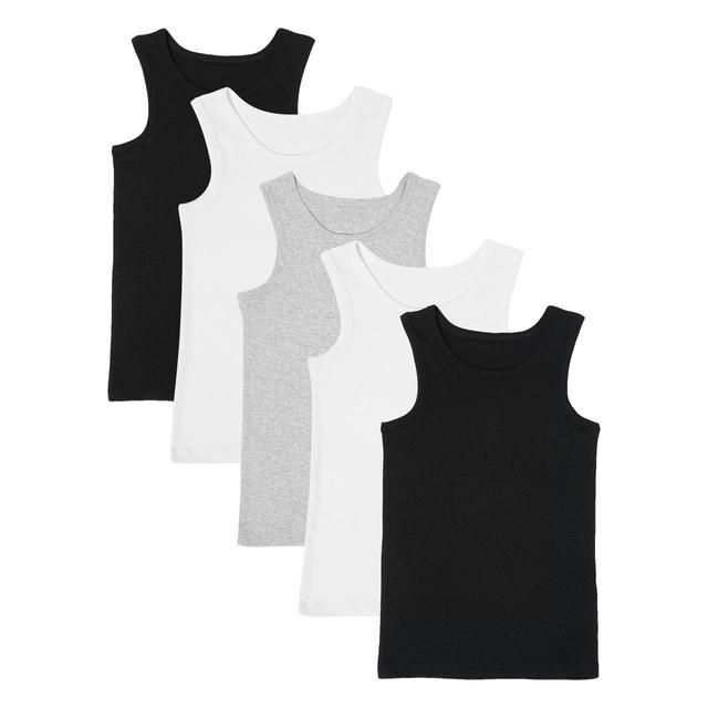 M&S Pure Cotton Vests 5 Pack 2-16 Years Black Mix GOODS M&S   