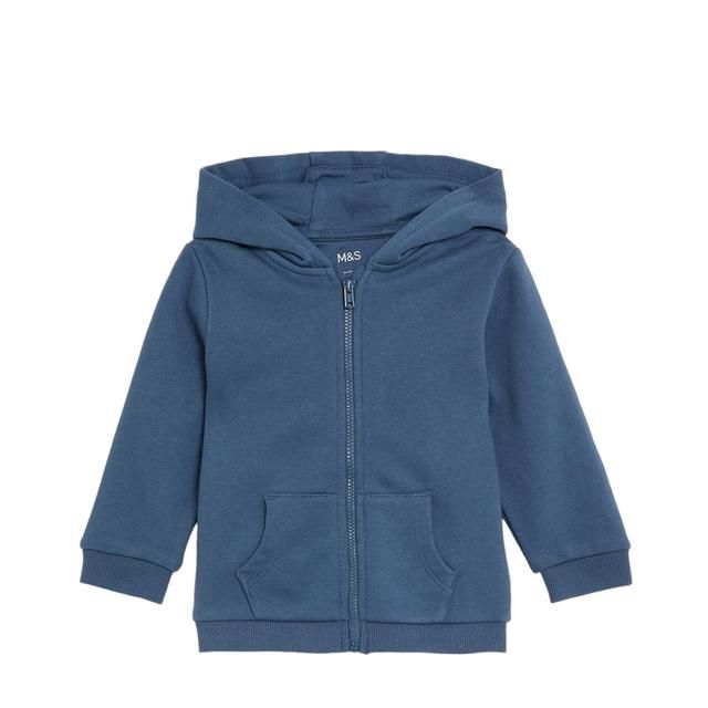 M&S Cotton Zip Hoodie 0 Months-3 Years Dark Blue GOODS M&S   