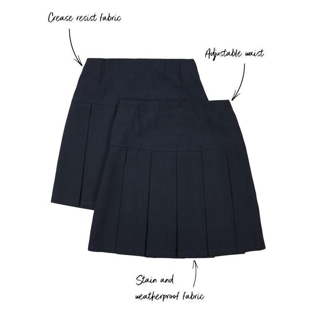 M&S 2pk Girls Navy School Skirts 4-14 Years GOODS M&S   