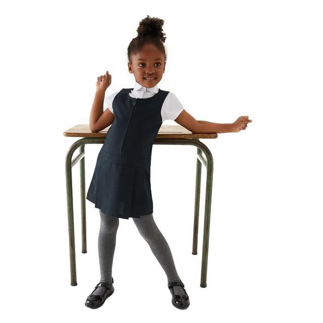 M&S Girls 2pk Navy Crease Resistant School Pinafores 3-10 Years