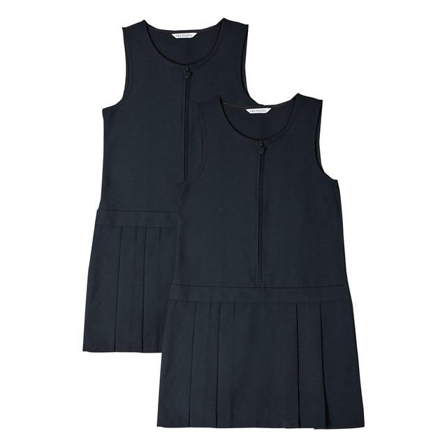 M&S Girls 2pk Navy Crease Resistant School Pinafores 3-10 Years