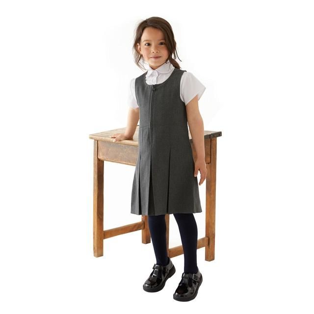 M&S Girls Permanent Pleats School Pinafore 3-10 Years Grey