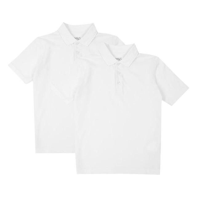 M&S Boys 2pk Stain Resist School Polo Shirts 3-14 Years White