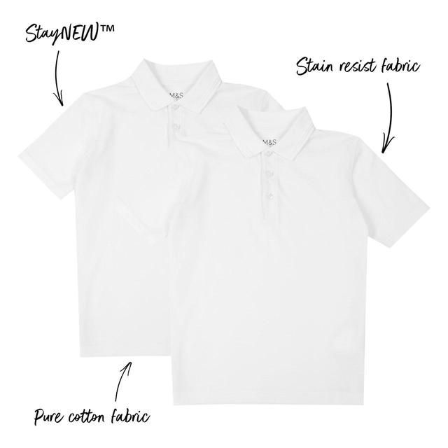 M&S Boys 2pk Stain Resist School Polo Shirts 3-14 Years White GOODS M&S   