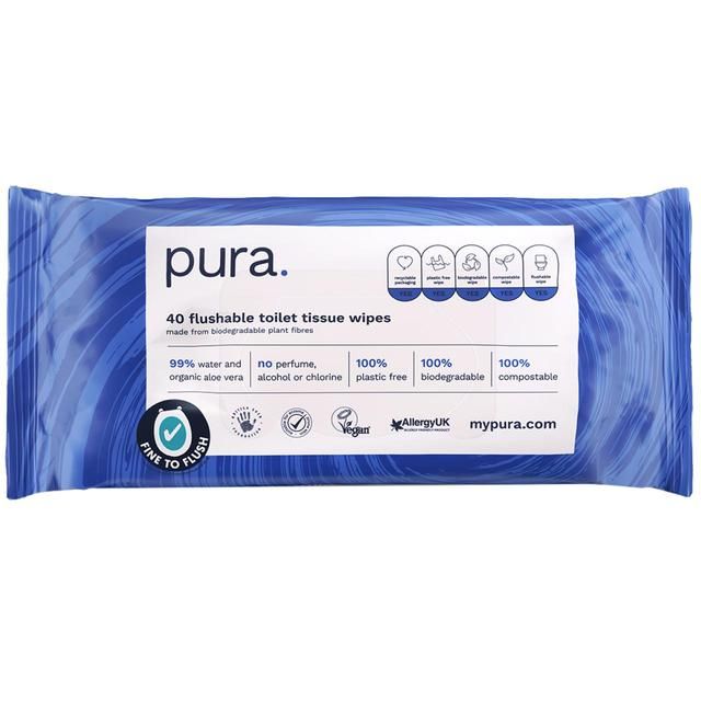 Pura 100% Plastic free biodegradable flushable toilet wipes   40 per pack GOODS M&S   