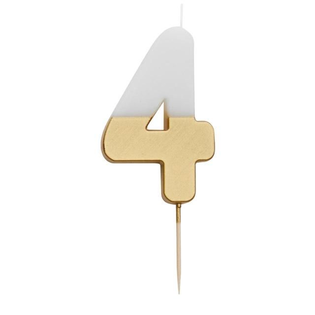 Number 4 Gold Candle 4th Birthday