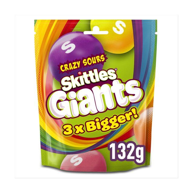 Skittles Giants Vegan Chewy Sour Sweets Fruit Flavoured  Pouch Bag    132g