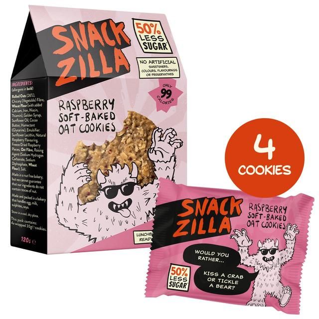 SNACKZILLA Raspberry Soft-Baked Oat Cookies   4 x 30g