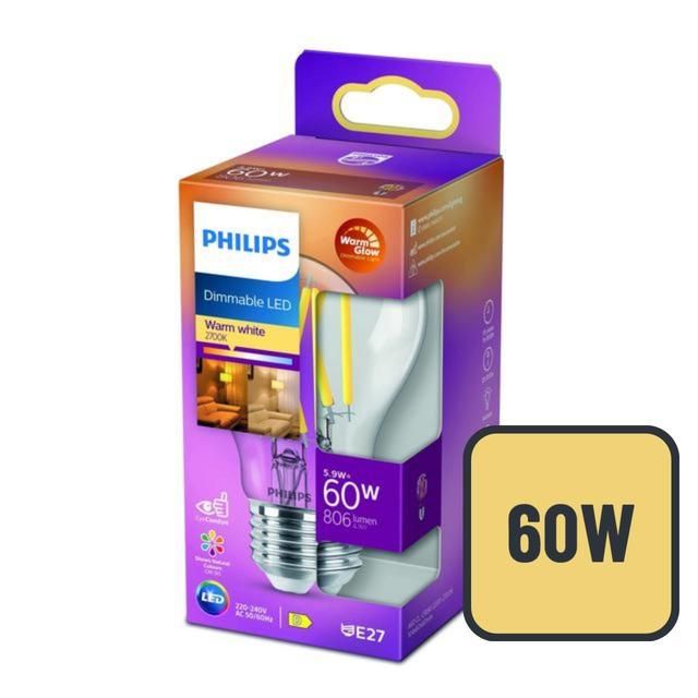 Philips LED Classic 60W A60 Light Bulb E27 Warm Glow Dimmable