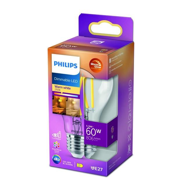 Philips LED Classic 60W A60 Light Bulb E27 Warm Glow Dimmable