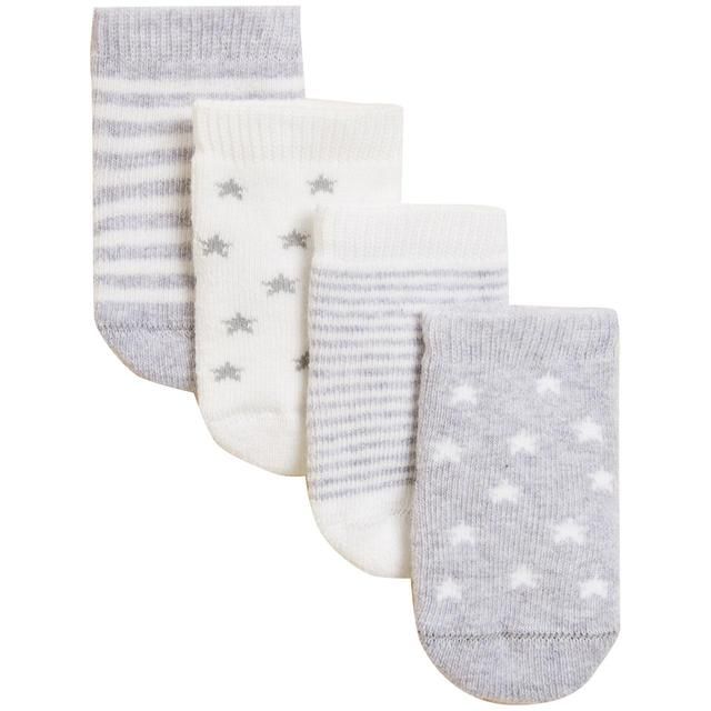 M&S Unisex Cotton Terry Baby Socks 4 Pack 0-24 Months  Grey Mix