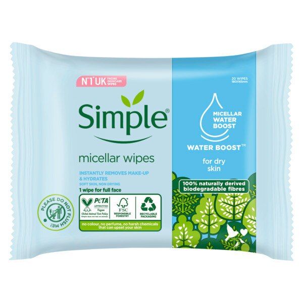 Simple Kind to Skin Micellar Biodegradable Wipes 20pc GOODS Superdrug   