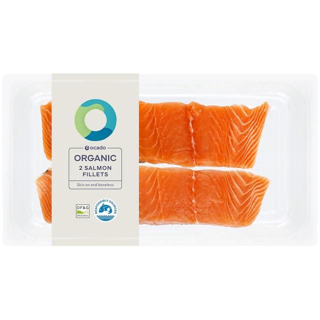 Ocado 2 Organic Salmon Fillets Skin On & Boneless   240g