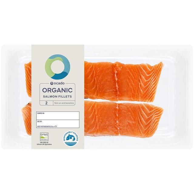 Ocado 2 Organic Salmon Fillets Skin On & Boneless   240g GOODS M&S   