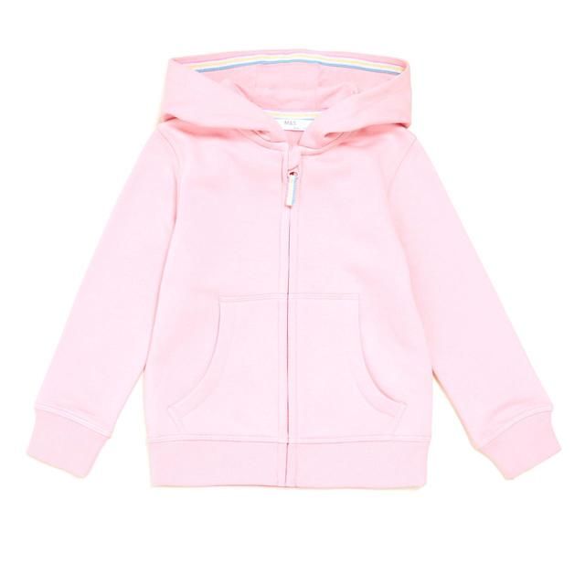 M&S Cotton Zip Hoodie 2-7 Years Pink GOODS M&S   