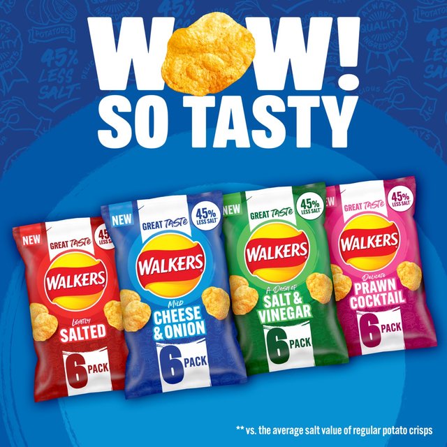 Walkers Less Salt A Dash of Salt & Vinegar Multipack Crisps   6 per pack GOODS M&S   