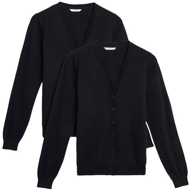 M&S Black 2pk Cotton Cardigan 3-14 Years