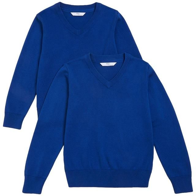 M&S Unisex 2Pk Cotton Jumper Blue 3-14 Y