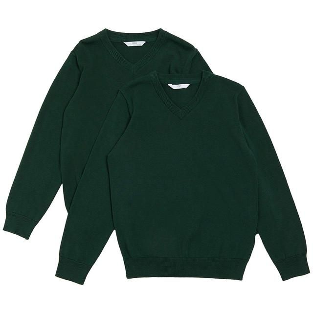 M&S Unisex 2Pk Green Cotton Jumper with Staynew 3-14 Y GOODS M&S   