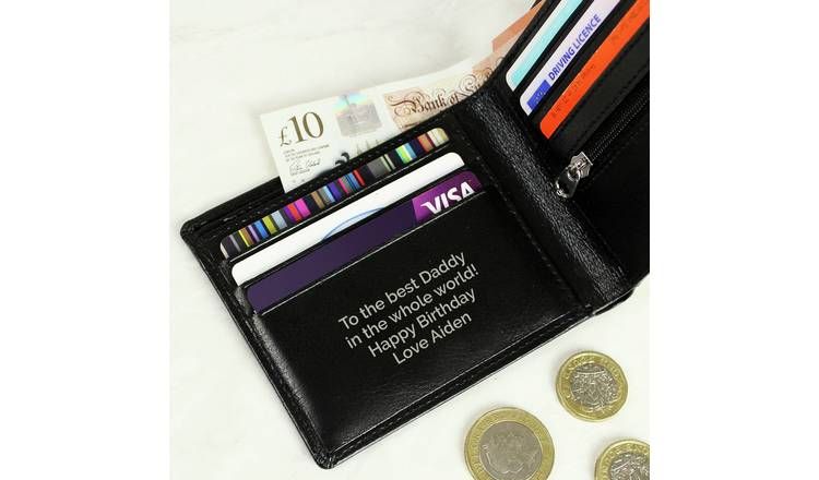 Personalised Message Free Text Black Leather Wallet