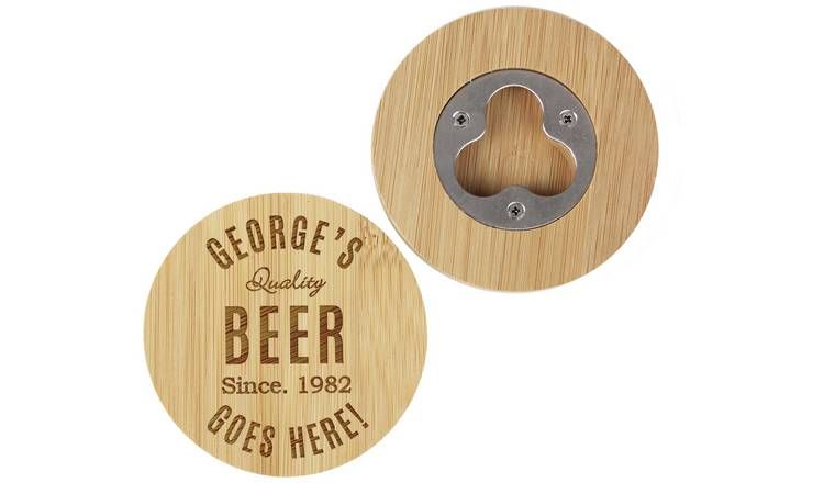 Personalised Message Free Text Bamboo Bottle Opener Coaster