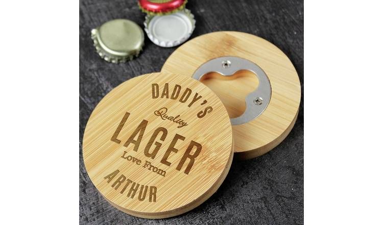 Personalised Message Free Text Bamboo Bottle Opener Coaster