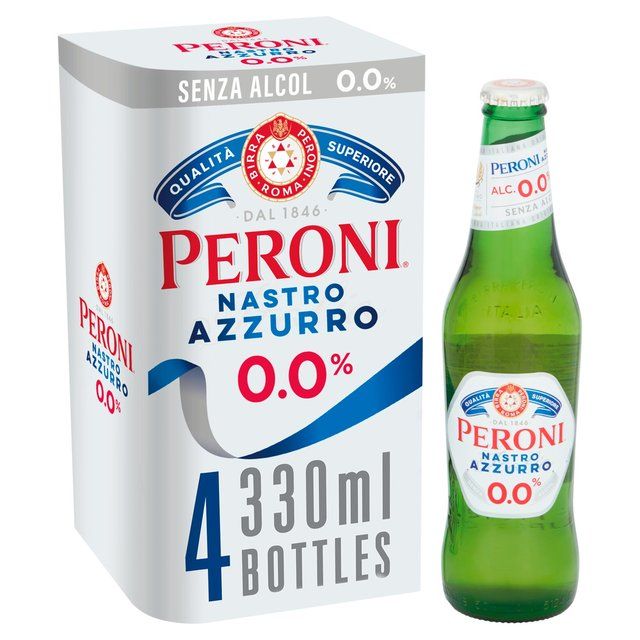 Peroni Nastro Azzurro 0% Alcohol Free Beer Lager Bottles   4 x 330ml