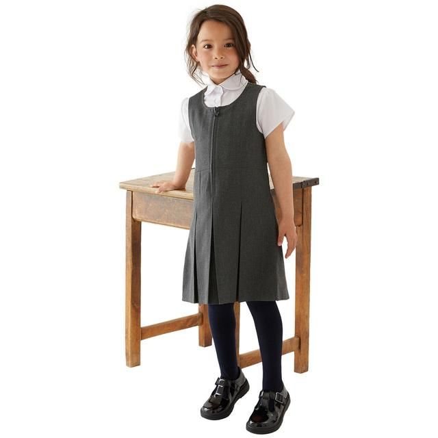 M&S Girls Grey Pleated Pinafore 10-12Y