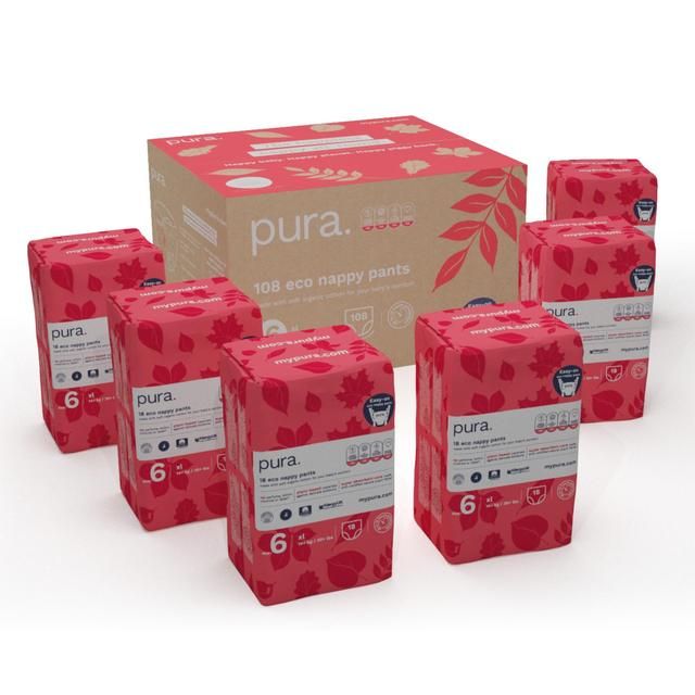 Pura Eco Nappy Pants Size 6 (14Kg+) Mega Pack   6 x 18 per pack