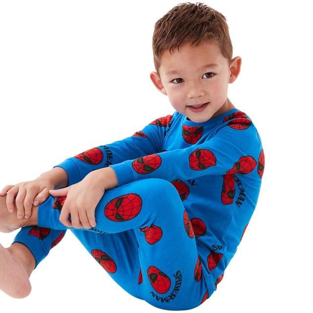 M&S TB CE Spiderman Pure Cotton Pyjamas Blue Mix 3-4 Y