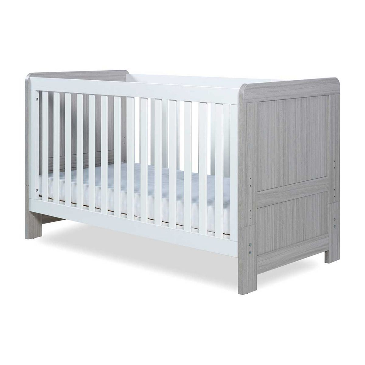 Ickle Bubba Pembrey Cot Bed and Deluxe Mattress - Ash Grey and White