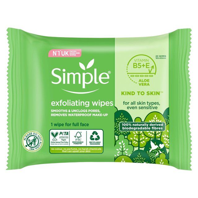 Simple Biodegradable Exfoliating Wipes   20 per pack