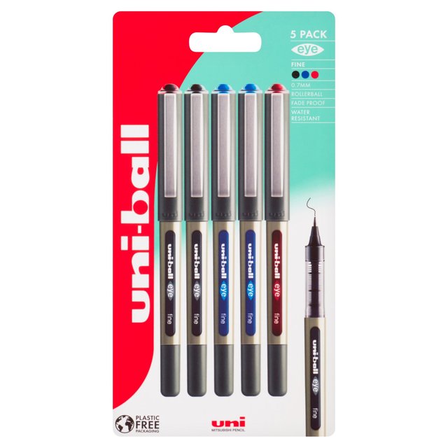 Uni-ball Eye Assorted Liquid Super Ink Fine Tip Rollerball Pens   5 per pack