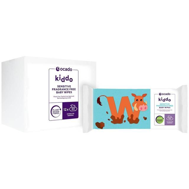 Ocado Kiddo Sensitive Fragrance Free Baby Wipes Jumbo   12 x 60 per pack