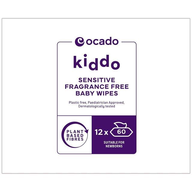 Ocado Kiddo Sensitive Fragrance Free Baby Wipes Jumbo   12 x 60 per pack