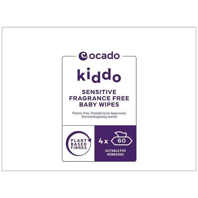 Ocado Kiddo Sensitive Fragrance Free Baby Wipes Multipack   4 x 60 per pack