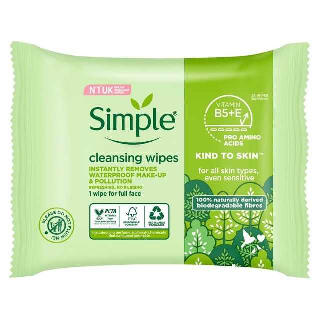 Simple Kind to Skin Biodegradable Face Wipes   25 per pack