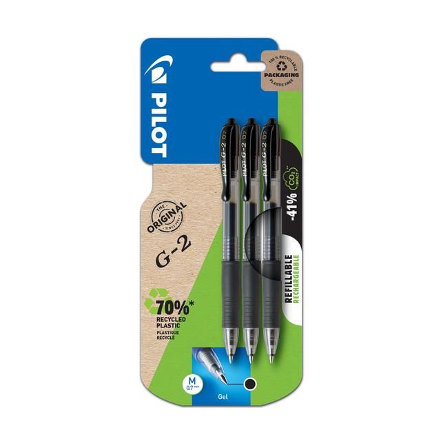 Pilot G2 07 Gel Ink Rollerball Pen - Medium - Black   3 per pack