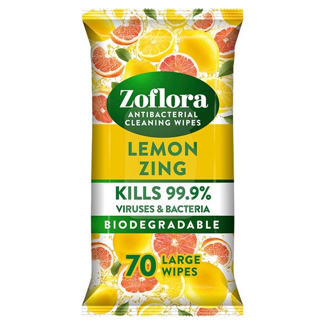 Zoflora Lemon Zing Antibacterial Multi-surface Wipes   70 per pack