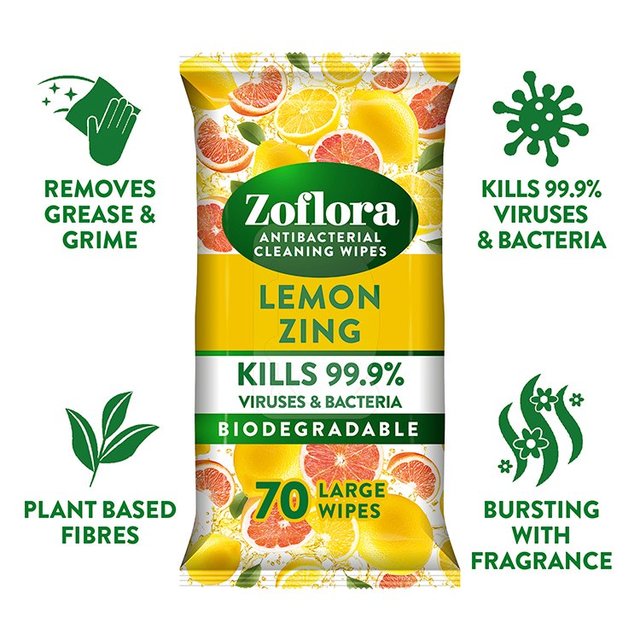 Zoflora Lemon Zing Antibacterial Multi-surface Wipes   70 per pack