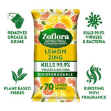 Zoflora Lemon Zing Antibacterial Multi-surface Wipes   70 per pack GOODS M&S   