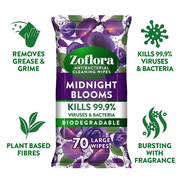 Zoflora Midnight Blooms Antibacterial Multi-surface Wipes   70 per pack