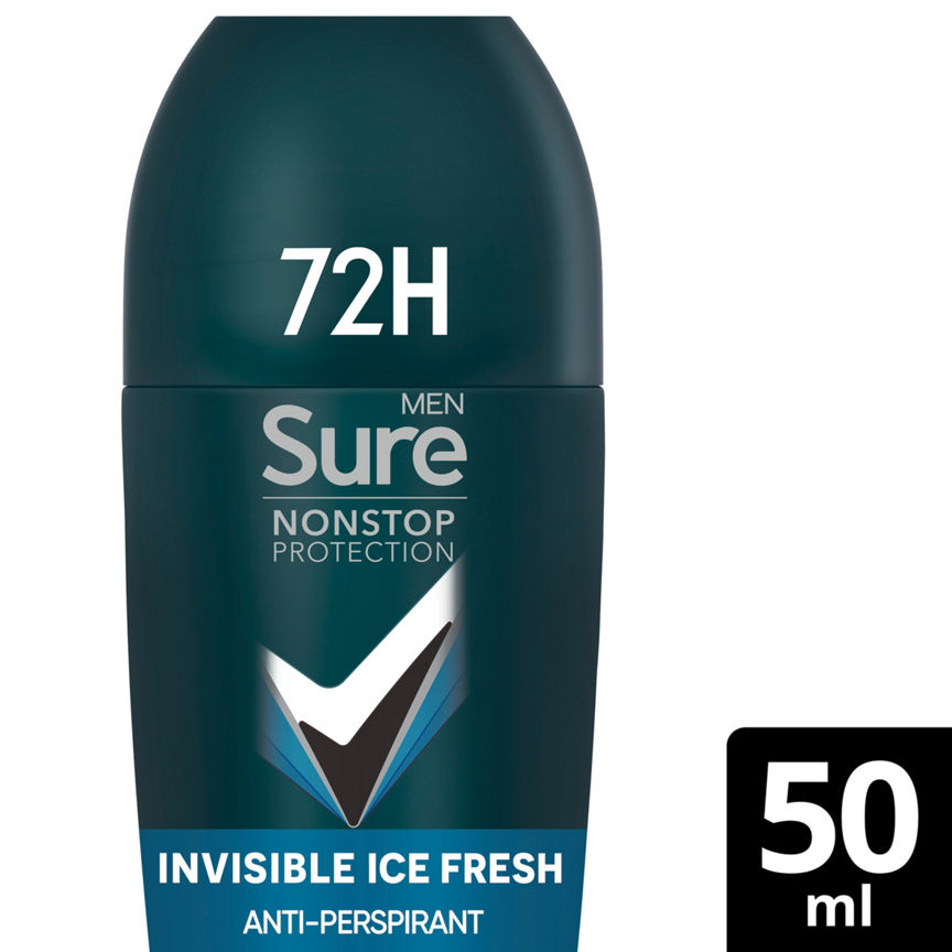 Sure Men Antiperspirant Deodorant Roll On Nonstop Invisible Ice Fresh