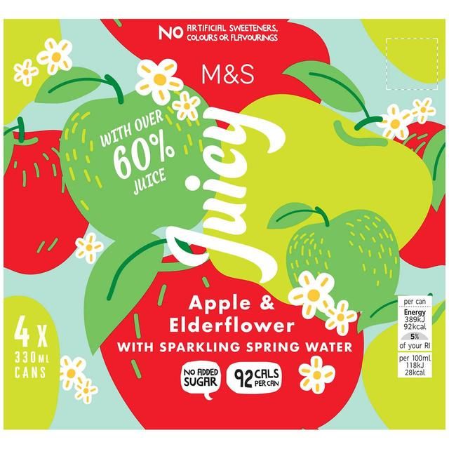 M&S Juicy Sparkling Apple & Elderflower Water   4 x 330ml GOODS M&S   