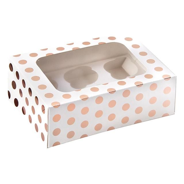 Rose Gold Foil Polka Dots Cupcake Box for 6 Cupcakes GOODS M&S   