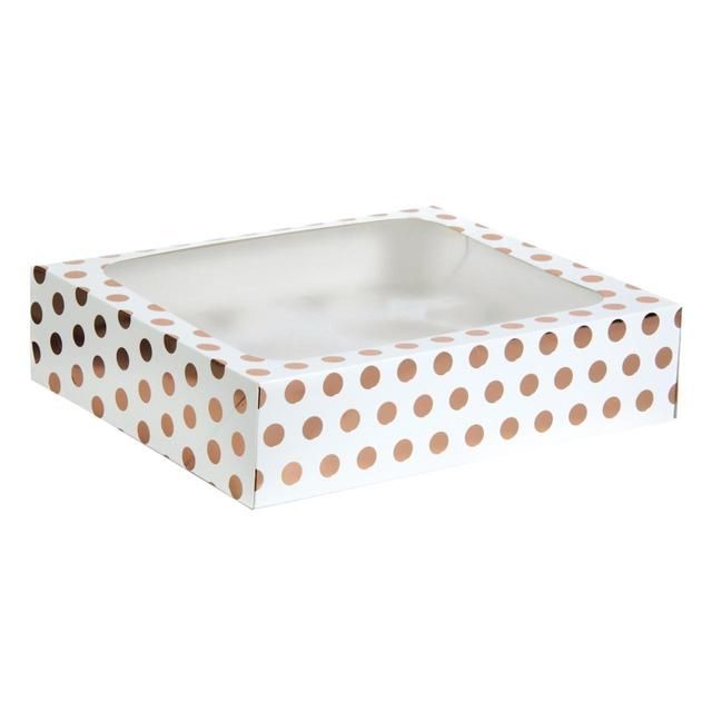 Rose Gold Foil Polka Dots Cupcake Box for 12 Cupcakes GOODS M&S   