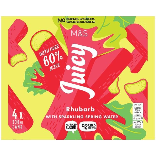 M&S Juicy Sparkling Rhubarb Water   4 x 330ml