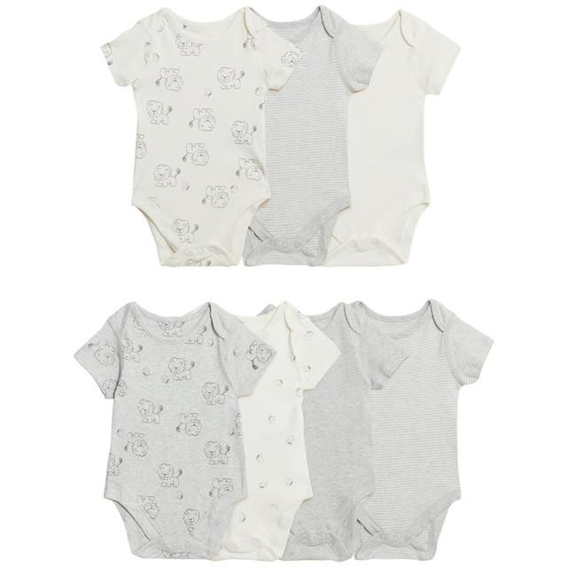 M&S 7pk Lion Bodysuits Newborn-3 Y Grey Mix GOODS M&S   