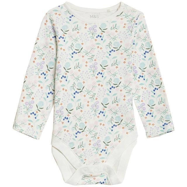 M&S Unisexn 3 Pack Pure Cotton Floral Bodysuits Multi 0-3 Years GOODS M&S   